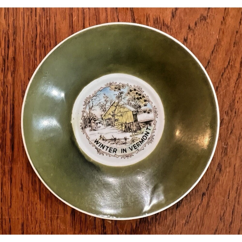 Vintage “Winter in Vermont” Saucer Plate Rustic Winter Decor